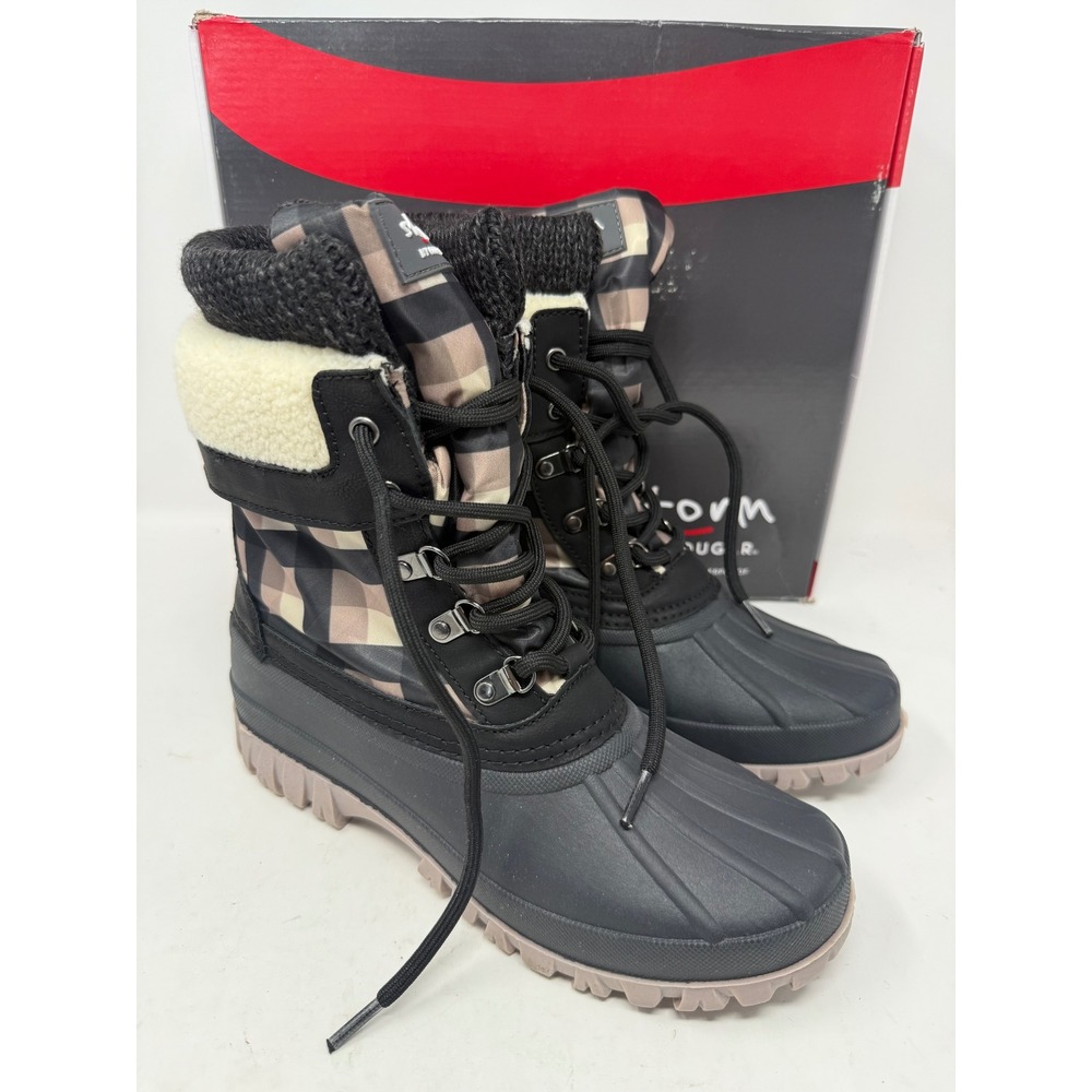Storm by Cougar Creek Black Maple Plaid Waterproof Winter Boots Womens 9